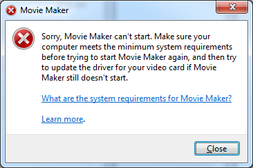 Δεν είναι δυνατή η εκκίνηση του Windows Movie Maker