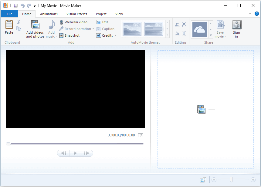 glavno sučelje programa Windows Movie Maker