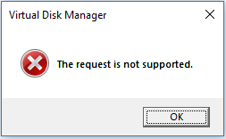 Kuinka korjata Virtual Disk Manager -pyyntöä ei tueta