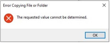 Pyydetyn arvon korjaamista ei voida määrittää Windows