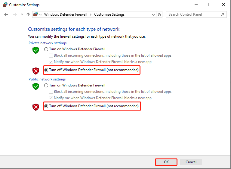   desligue o Firewall