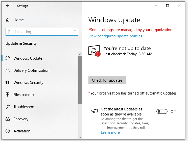   trykk Se etter oppdateringer i Windows Update for å søke etter tilgjengelige oppdateringer