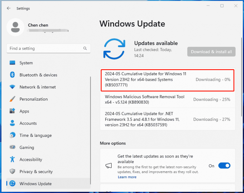   download en installeer KB5037771 in Windows Update