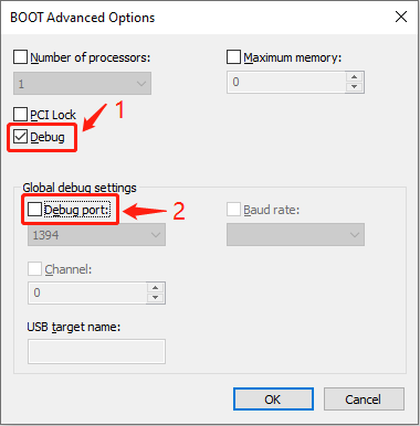   nyahtanda pemilihan port Debug