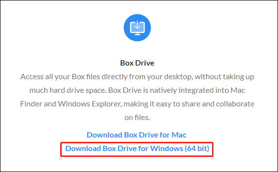  κάντε κλικ στην επιλογή Λήψη Box Drive για Windows (64 bit)