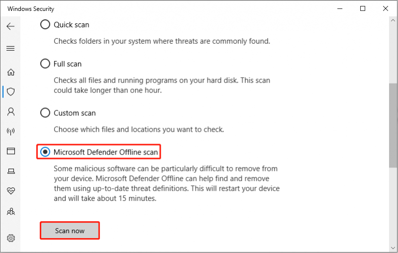   execute a verificação offline do Microsoft Defender para remover vírus e malware