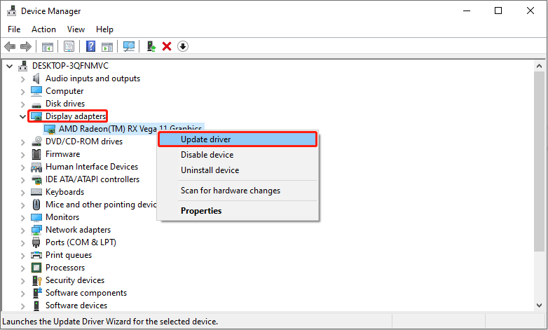   atualize o driver gráfico com o Gerenciador de dispositivos