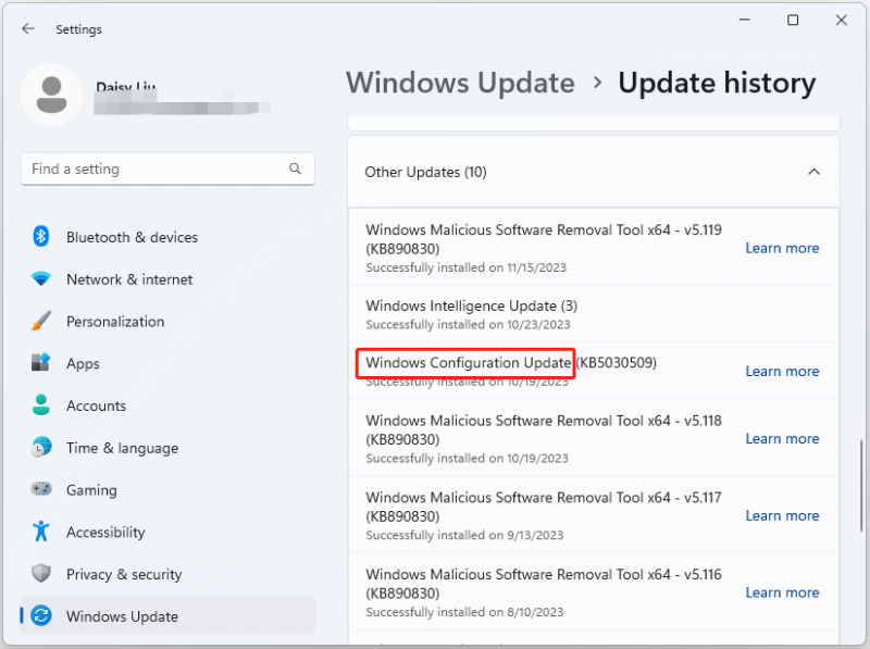   verifique se a atualização de configuração do Windows está instalada