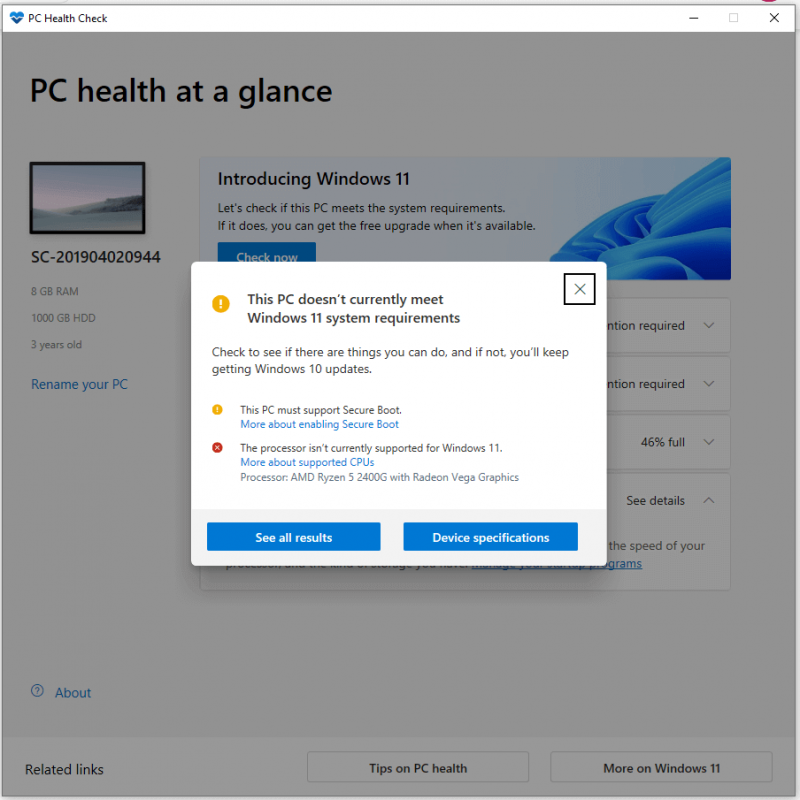   ελέγξτε εάν ο υπολογιστής σας μπορεί να εκτελεί τα Windows 11 με τον Έλεγχο υγείας του υπολογιστή