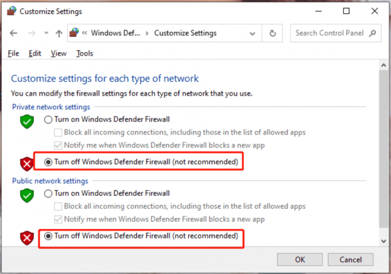   keelake Windows Defenderi tulemüür