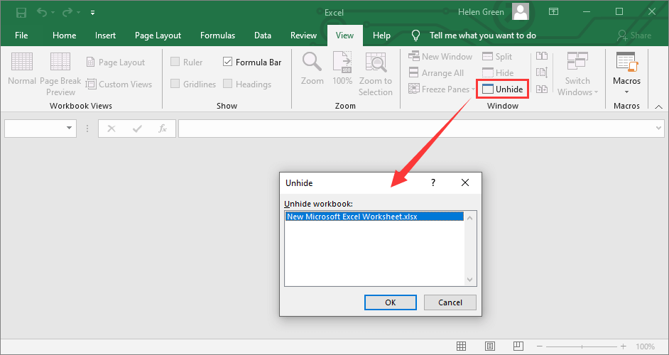 Bỏ ẩn tệp Excel