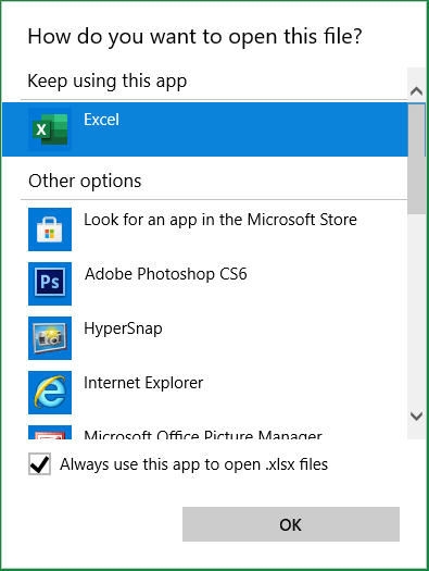 Utilice siempre esta aplicación para abrir archivos .xlsx