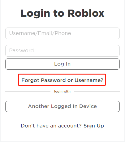   fare clic su Password o nome utente dimenticati? Opzione