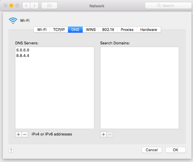   изменить DNS-сервер на Mac