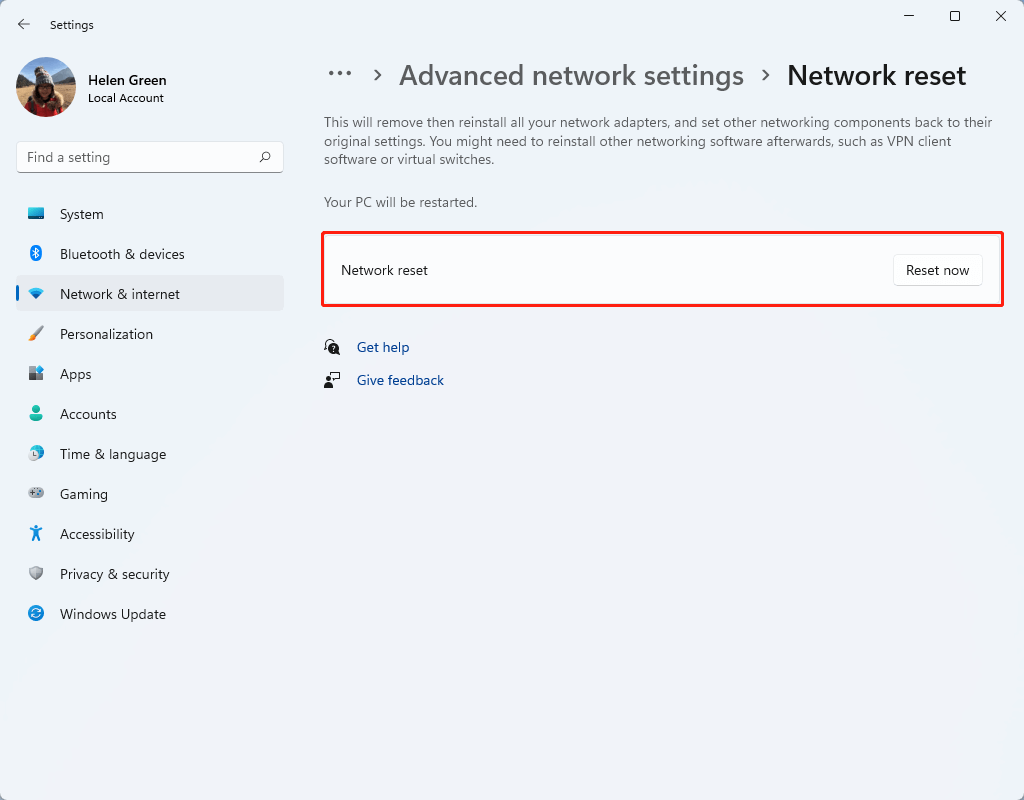 Netzwerk-Reset von Windows 11