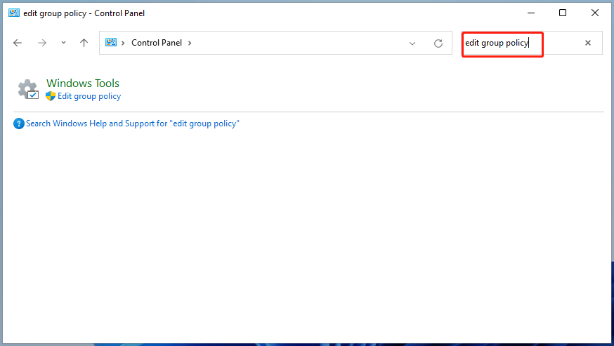 Avage juhtpaneeli abil Windows 11 rühmapoliitika redaktor