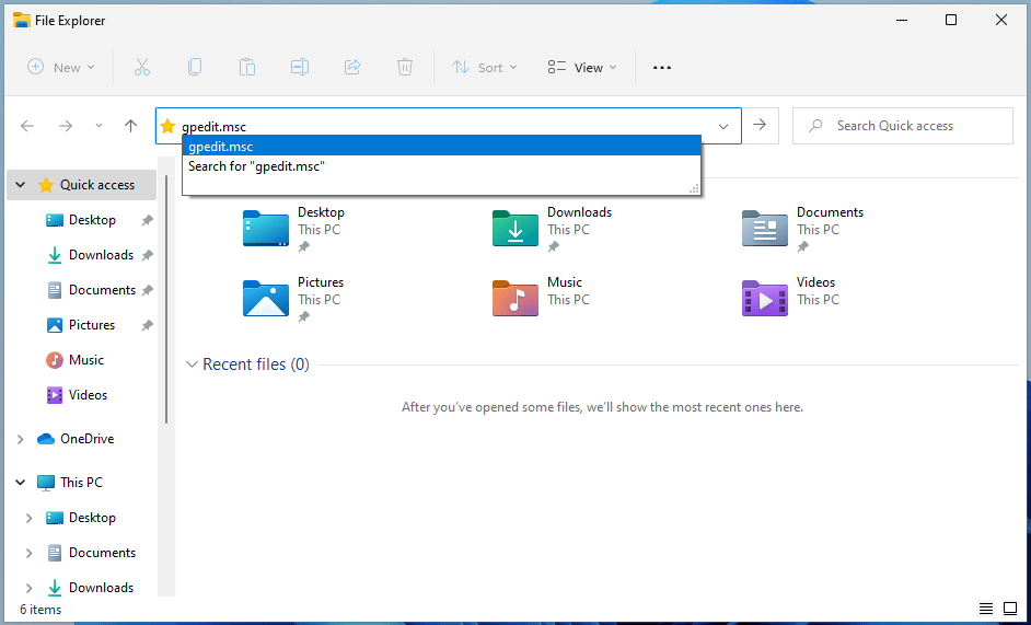 tìm kiếm gpedit.msc trong Windows 11 File Explorer