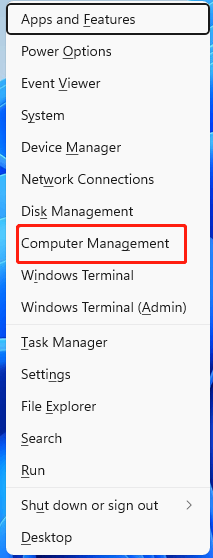 Start Windows 11 Computer Management i Quick Link Menu