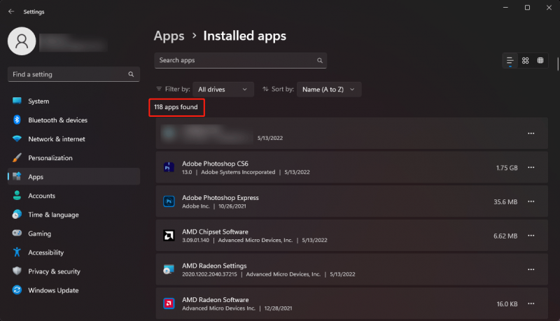   find og se installerede apps i Indstillinger Windows 11