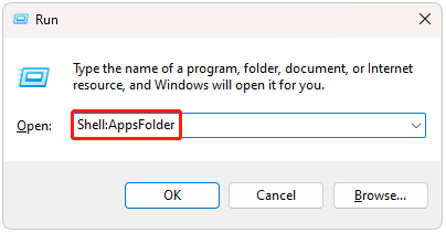   käivitage rakenduses Run Shell:AppsFolder