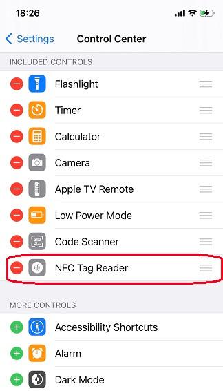 déplacer le lecteur de balises NFC vers le centre de contrôle