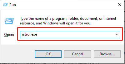   rstrui.exe টাইপ করুন এবং এন্টার টিপুন