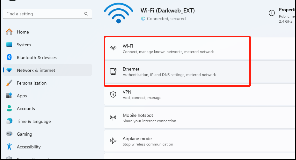   odaberite Ethernet ili Wi-Fi