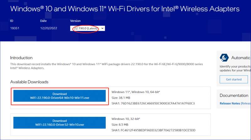 Windows 11 10 BSoD용 인텔 Wi-Fi 및 Bluetooth 드라이버 22.190.0