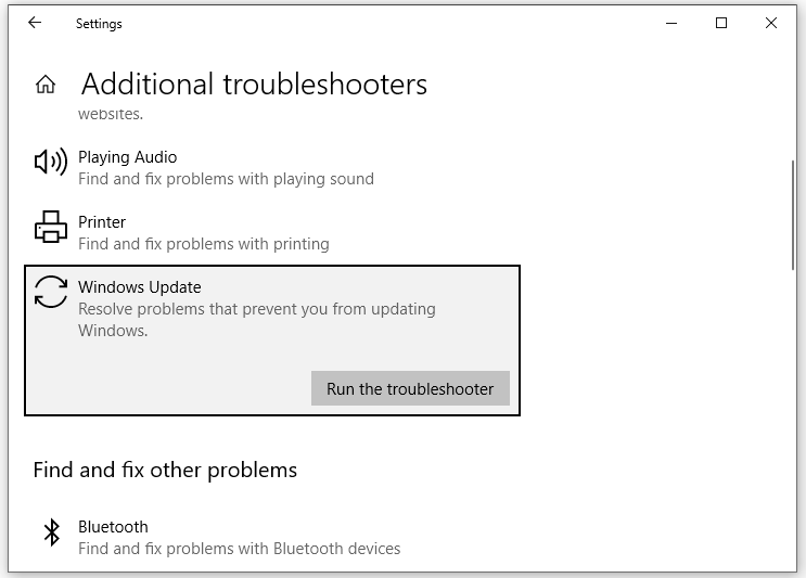   clique em Executar o solucionador de problemas