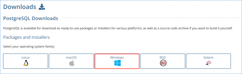   I-download ng mga postgres ang Windows