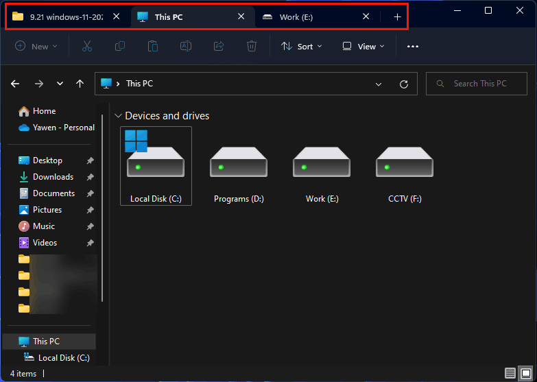   Windows 11 File Exploreri vahekaardid