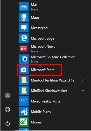 kliknite Microsoft Store