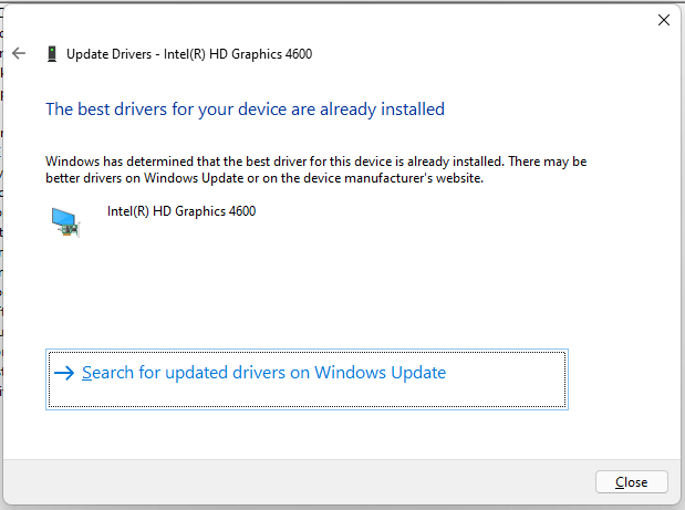ieškokite atnaujintų tvarkyklių „Windows Update“.