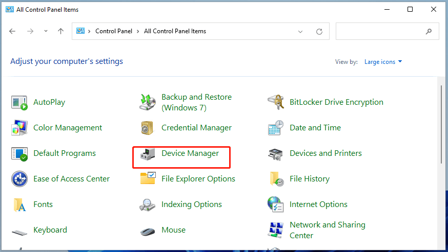 Åpne Windows 11 Enhetsbehandling via kontrollpanelet