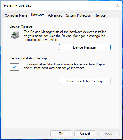 Отворете Windows 11 Device Manager от системните свойства