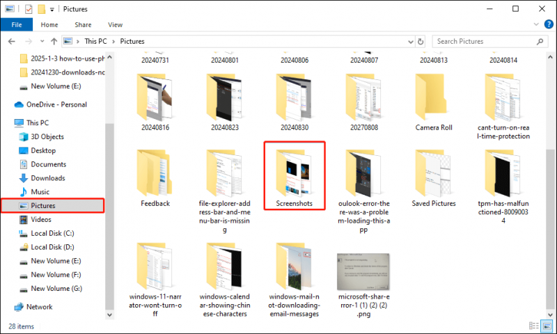   no File Explorer, você pode encontrar a pasta Capturas de tela