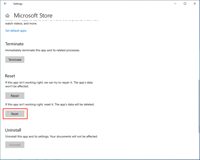   réinitialiser le Microsoft Store