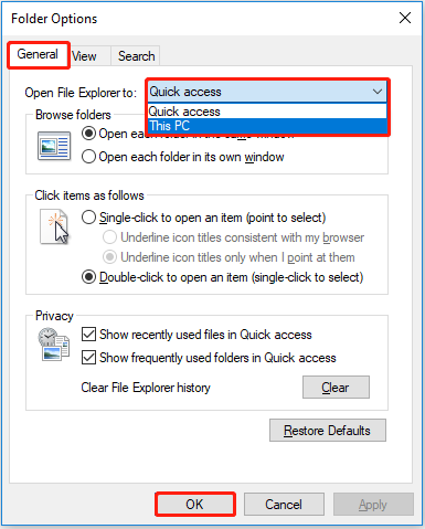 Sådan ændres standardmappen i File Explorer i Windows 10