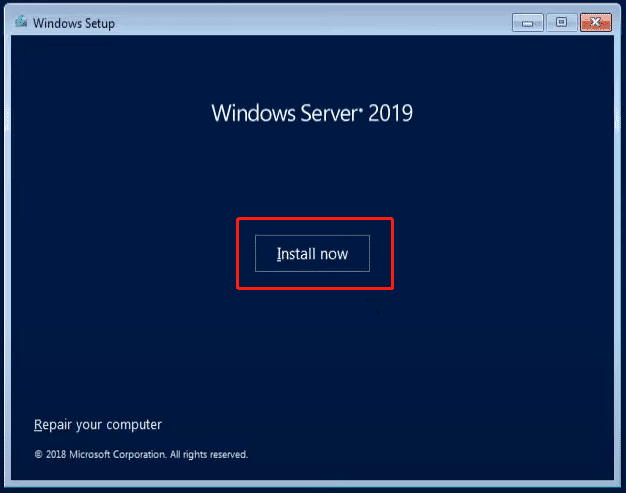   ren installation af Windows Server 2019