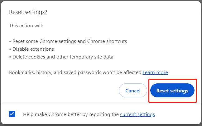   đặt lại Chrome về cài đặt mặc định