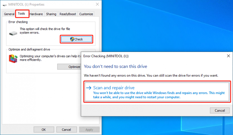   Suorita Windowsin virheentarkistustyökalu tarkistaaksesi SD-kortin virheiden varalta