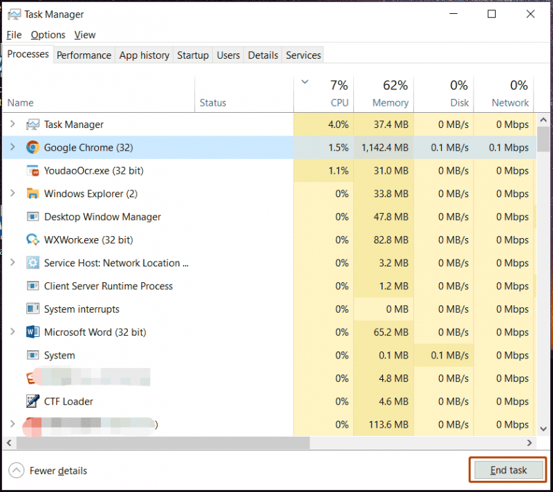   afslutte processer i Task Manager