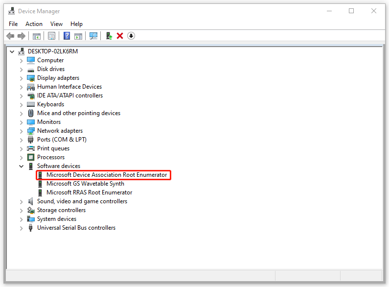   zvolte Microsoft Device Association Root Enumerator