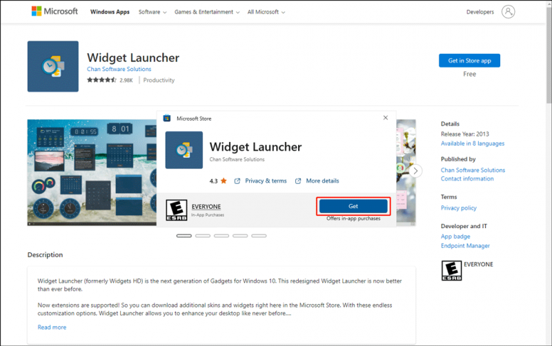   ottieni Widget Launcher su Windows 10