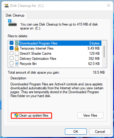 verwijder tijdelijke bestanden Windows 11 via Schijfopruiming