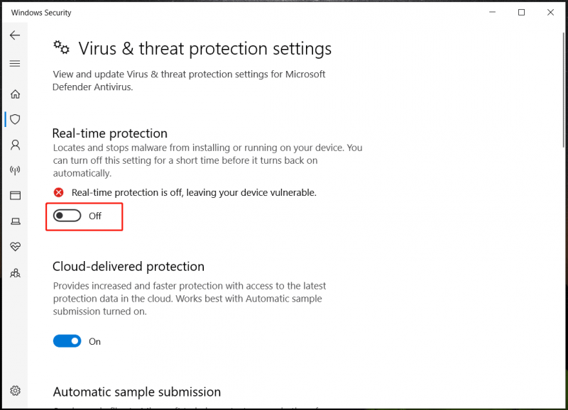   Windows Güvenliğini devre dışı bırak