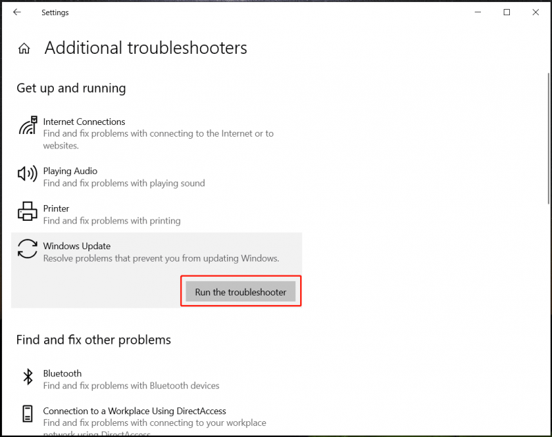   Strumento di risoluzione dei problemi di Windows Update