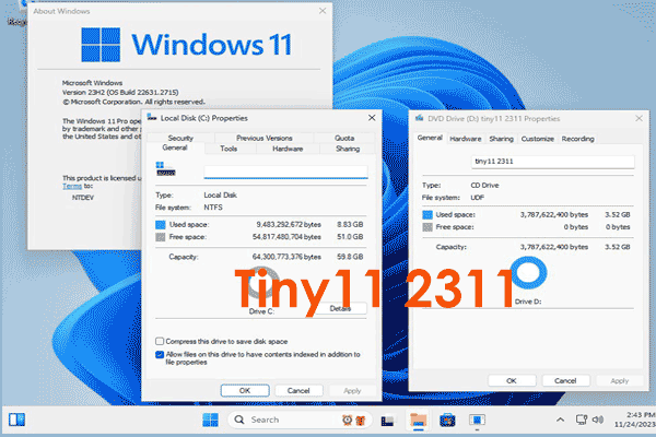 Tiny11 2311 basé sur Windows 11 23H2 apporte de nouvelles fonctionnalités