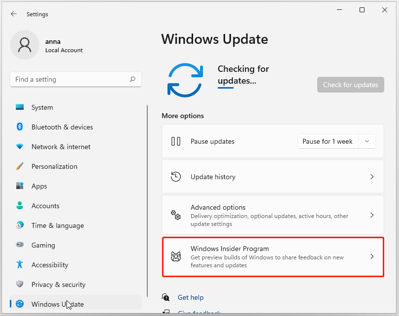 kliknite Windows Insider Program