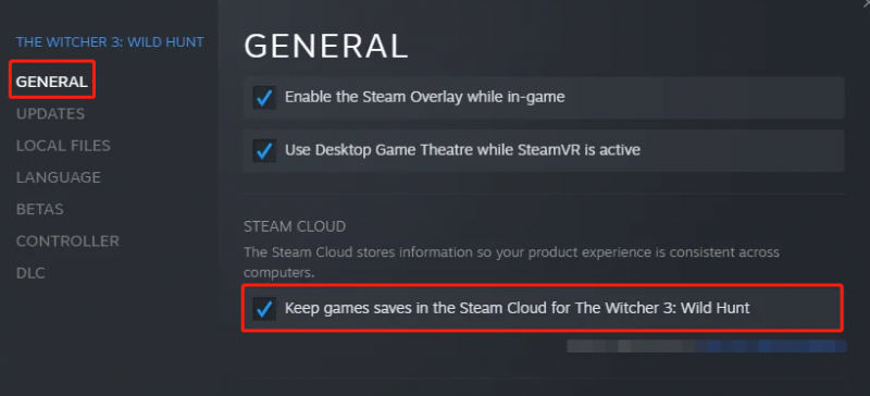   deseu els fitxers de joc de Witcher 3 al núvol de Steam